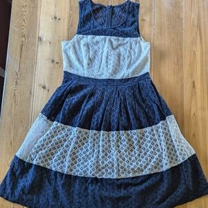 Ricki's - size 10 - fit & flare striped eyelet midi dress in navy blue and white